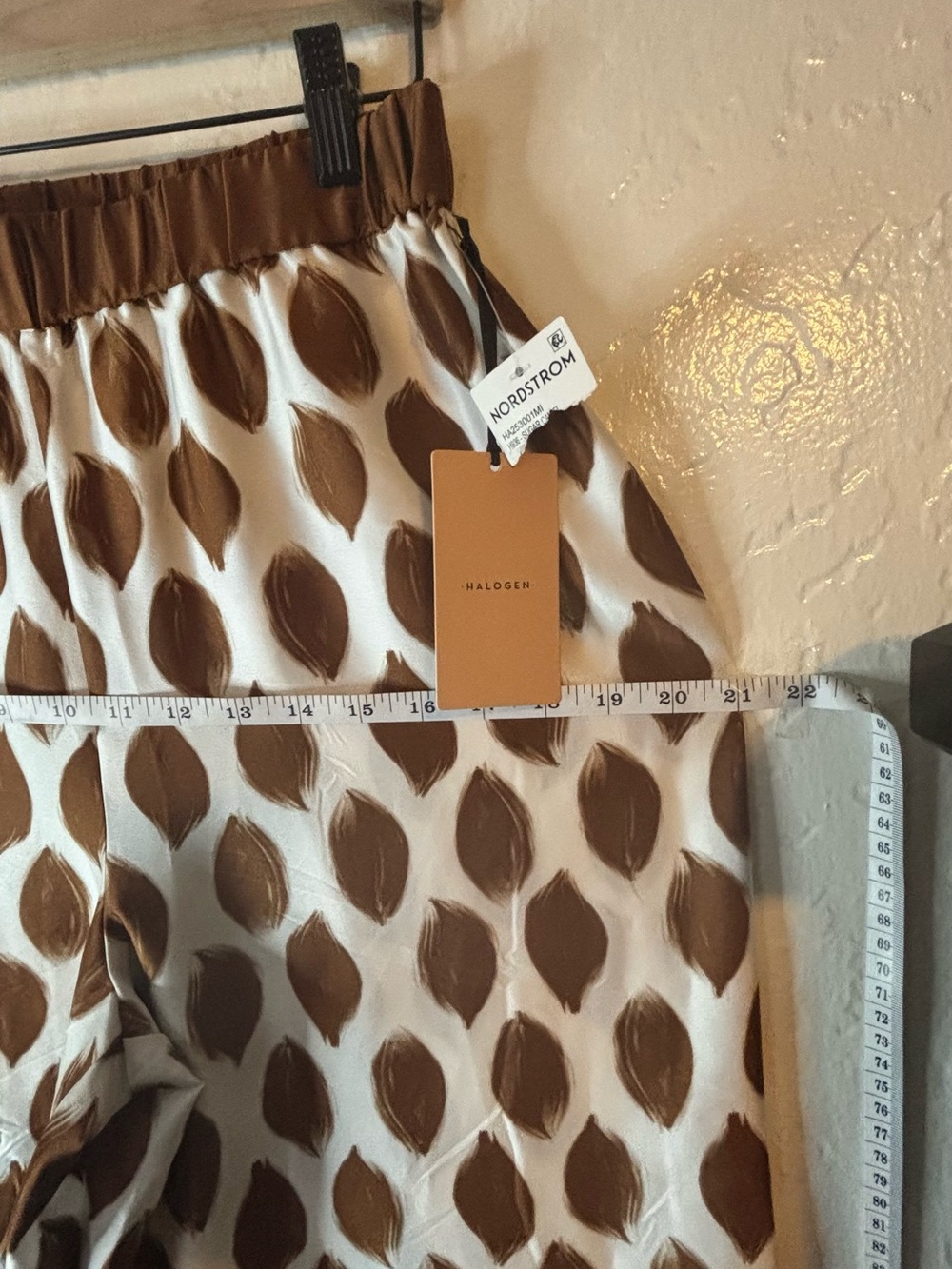 Nordstrom Halogen Brown & Cream Leaf-Print Wide Leg Pants - Picture 3 of 9
